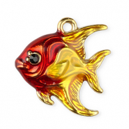 Roestvrij stalen (RVS) Stainless steel bedels enamel vis Gold red-yellow-black