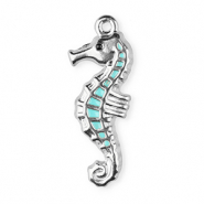 Roestvrij stalen (RVS) Stainless steel bedels enamel zeepaardje Silver-light blue