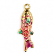 Roestvrij stalen (RVS) Stainless steel bedels enamel vis Gold-purple-pink-green