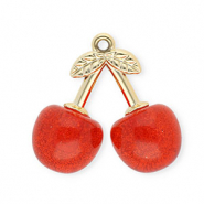 Acryl hangers kersen Gold-red glitter
