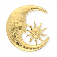 Roestvrij stalen (RVS) Stainless steel statement broches maan & zon Gold