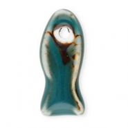 Kralen keramiek vis Dark teal blue-brown