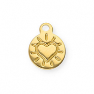 Roestvrij stalen (RVS) Stainless steel bedels rond met hart Gold