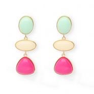 Trendy oorbellen / oorstekers met RVS steker Gold-mint green-off white-hot pink