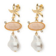 Trendy oorbellen / oorstekers met RVS steker Gold-beige-white