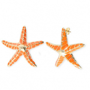 Trendy oorbellen / oorstekers enamel zeester met RVS steker Gold-orange