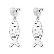 Trendy oorbellen / oorstekers spiraal & vis met RVS steker Silver