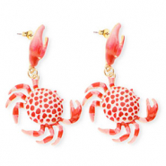 Trendy oorbellen / oorstekers enamel krab met RVS steker Gold-red-pink-white