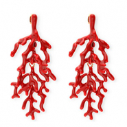 Trendy oorbellen / oorstekers enamel koraal met RVS steker Gold-dark red