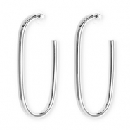 Statement oorbellen&nbsp;/&nbsp;oorstekers ovaal met RVS steker Silver