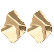 Statement oorbellen&nbsp;/&nbsp;oorstekers organische ruit met RVS steker Gold