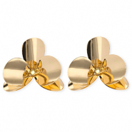 Statement oorbellen&nbsp;/&nbsp;oorstekers bloem met RVS steker Gold