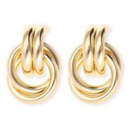 Statement oorbellen&nbsp;/&nbsp;oorstekers dubbele ring met RVS steker Gold