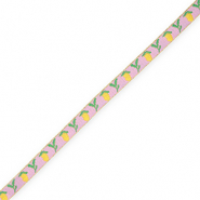 BY31® Lint met tekst citroen Orchid pink-yellow-green-gold