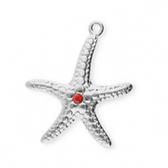 Roestvrij stalen (RVS) Stainless steel bedels zeester Silver-red