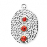 Roestvrij stalen (RVS) Stainless steel bedels ovaal met stippen Silver-red