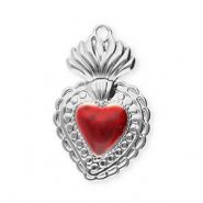 Roestvrij stalen (RVS) Stainless steel bedels hart Silver-red