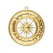 Roestvrij stalen (RVS) Stainless steel bedels cirkel met zon Gold