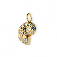 Brass TQ metaal bedels schelp met strass Gold-transparent-blue