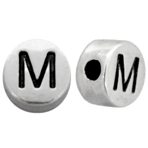 Metallook letterkralen letter M Antiek zilver