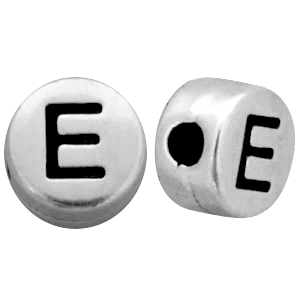Metallook letterkralen letter E Antiek zilver