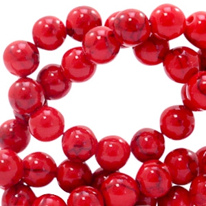 6 mm natuursteen kralen met marble look Ruby red