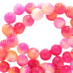 Natuursteen kralen met watercolour look 8mm Pink-yellow
