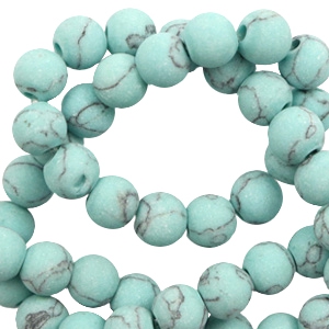 Natuursteen kralen calciet 6mm mat met marble look Turquoise blue