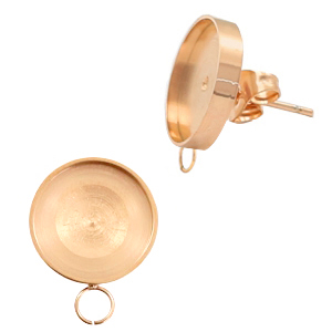Polaris Steel (RVS) oorbellen (met oog horizontaal) setting voor 12mm cabochon Ros&eacute; goud