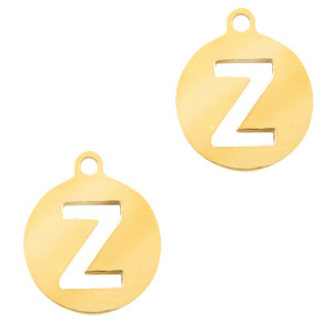 Roestvrij stalen (RVS) Stainless steel bedels 10mm initial coin Z Goud