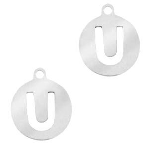 Roestvrij stalen (RVS) Stainless steel bedels 10mm initial coin U Zilver