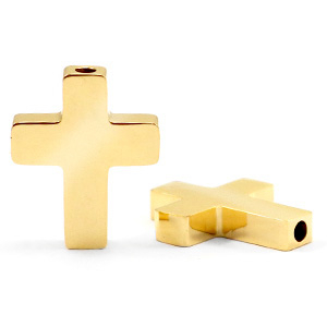 Roestvrij stalen (RVS) Stainless steel kralen kruis Goud
