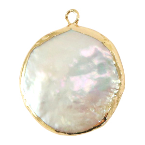 BQ Zoetwaterparels bedel round/drop Gold-Natural white