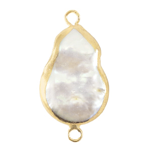 BQ Zoetwaterparels tussenstuk asymmetric drop Gold-Natural white