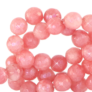 Natuursteen kralen kwarts facet geslepen 8mm Living coral red-opal AB coating