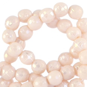 4 mm natuursteen kralen rond facet geslepen Ivory cream beige-AB coating