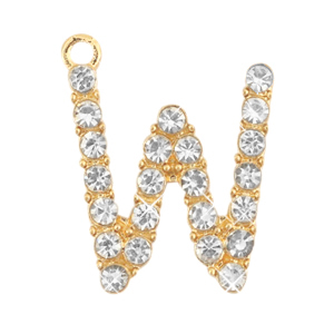 Basic quality metalen bedels strass initial W Goud