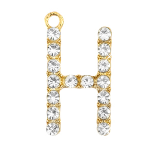 Basic quality metalen bedels strass initial H Goud