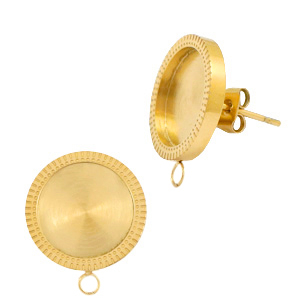 Polaris Steel (RVS) oorbellen met setting voor 12mm cabochon (met oogje) Goud