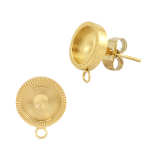 Polaris Steel (RVS) oorbellen met setting voor 7mm cabochon (met oogje) Goud