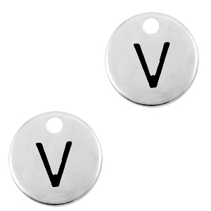 Bedels DQ metaal initial V Antiek zilver (nikkelvrij)
