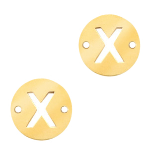 Roestvrij stalen (RVS) Stainless steel bedels tussenstuk rond 10mm initial coin X Goud
