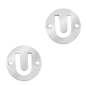 Roestvrij stalen (RVS) Stainless steel bedels tussenstuk rond 10mm initial coin U Zilver