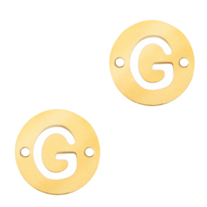 Roestvrij stalen (RVS) Stainless steel bedels tussenstuk 10mm initial coin G Goud