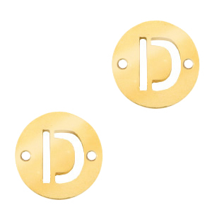 Roestvrij stalen (RVS) Stainless steel bedels tussenstuk 10mm initial coin D Goud
