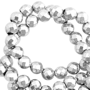 Hematite kralen rond 4mm facet geslepen Light grey