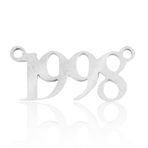 Roestvrij stalen (RVS) Stainless steel bedels/tussenstuk jaartal 1998 Zilver