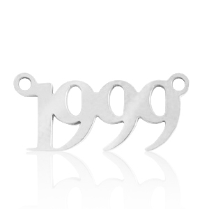 Roestvrij stalen (RVS) Stainless steel bedels/tussenstuk jaartal 1999 Zilver