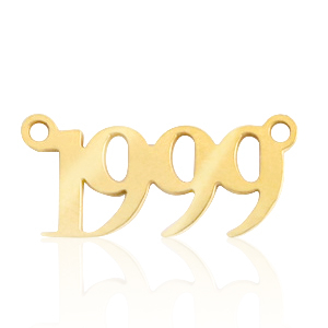 Roestvrij stalen (RVS) Stainless steel bedels / tussenstuk jaartal 1999 Goud