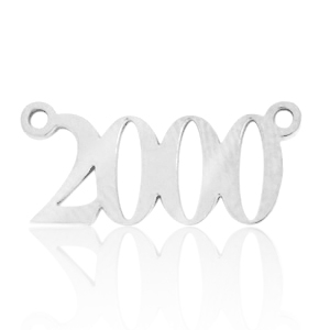 Roestvrij stalen (RVS) Stainless steel bedels / tussenstuk jaartal 2000 Zilver